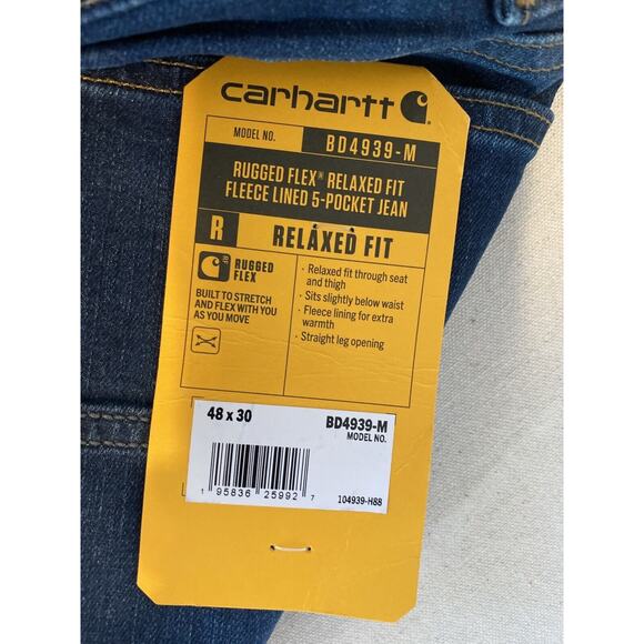 CARHARTT RUGGED FLEX® RELAXED FIT FLEECE LINED 5-POCKET JEANS 48x30 NWT - Picture 9 of 10